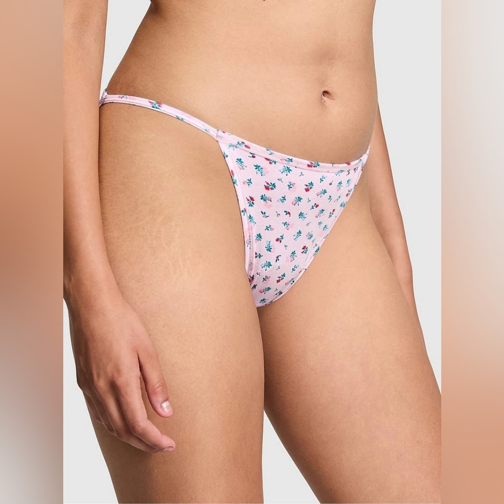 *NWOT* Victoria's Secret PINK Cotton String Bikini Panty Pink Tulip Floral Print